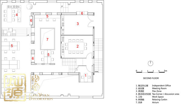舊廠房改造辦公室案例:辦公室第二層裝修設計平面圖 舊廠房改造辦公室案例:辦公室第二層裝修設計平面圖
